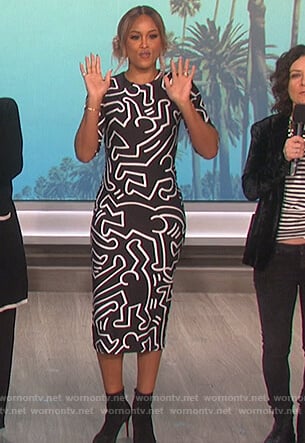 Eve's black and white abstract print dress on The Talk