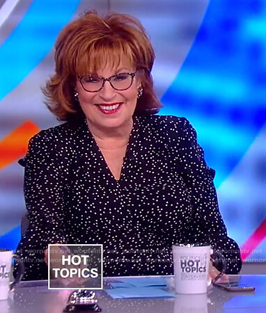 Joy's black dotted v-neck blouse on The View
