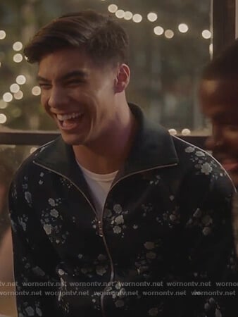Vivek's navy floral bomber jacket on Grown-ish