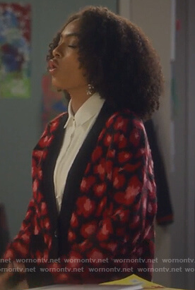 Zoey's black and red leopard cardigan on Grown-ish