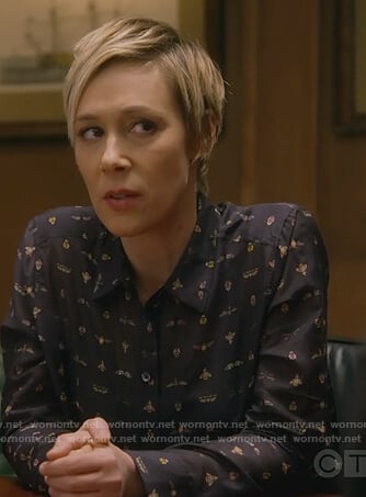 Bonnie's black insect print blouse on How To Get Away with Murder