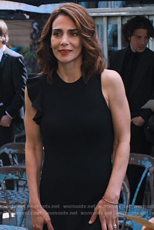 Sam's black ruffle shoulder dress on Friends from College