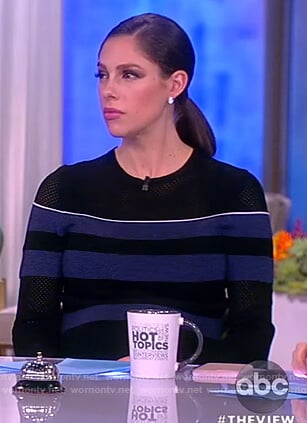 Abby's black and blue striped knit dress on The View