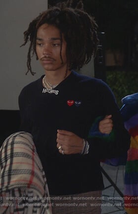 Luka's navy heart patch sweater on Grown-ish