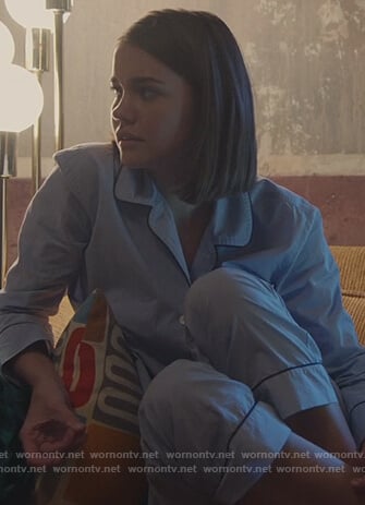 Callie's blue piping trim pajamas on Good Trouble