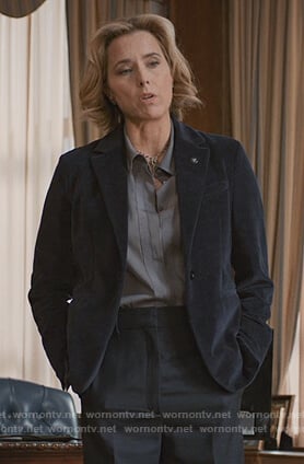 Elizabeth's blue velvet blazer on Madam Secretary