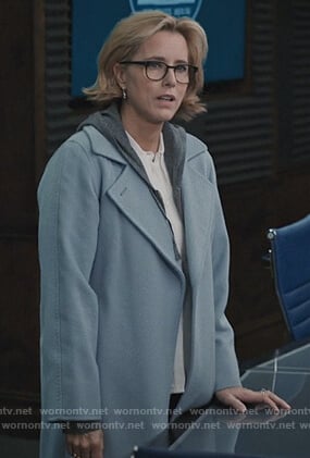 Elizabeth's blue wrap coat on Madam Secretary