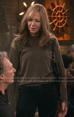 Bonnie's green sweater with satin shoulder patches on Mom
