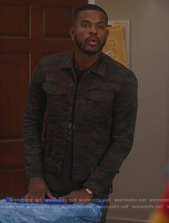 Aaron's camo print jacket on Grown-ish