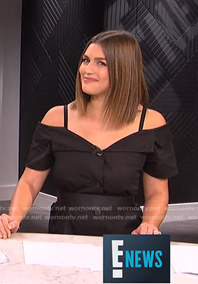 Carissa's black off-shoulder button front dress on E! News