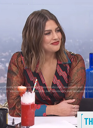 Carissa's mixed print wrap top on E! News Daily Pop