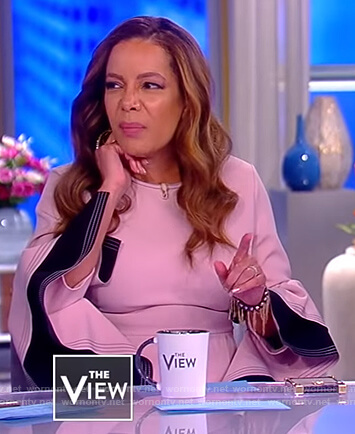 Sunny's pink contrast ruffled cuffs dress on The View