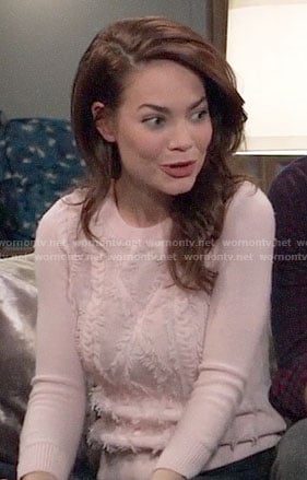 Elizabeth's pink fringed cable knit sweater on General Hospital