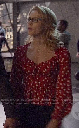 Felicity's red polka dot top on Arrow