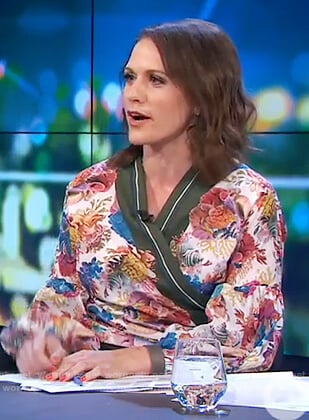 Rachel's floral print wrap top on The Project