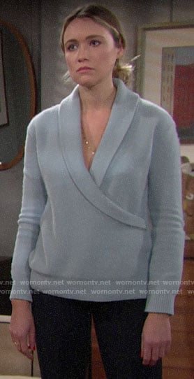 Florence's blue wrap sweater on The Bold and the Beautiful