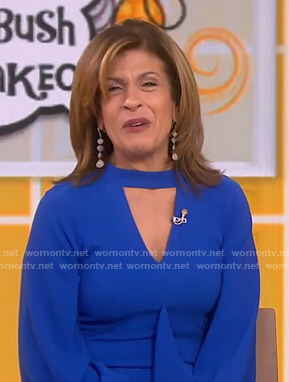 Hoda's blue keyhole ruffle front dress on Today