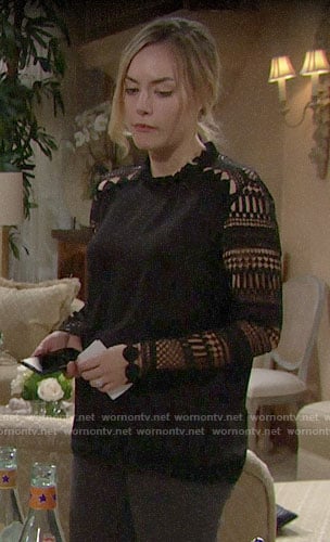 Hope's black lace sleeve top on The Bold and the Beautiful