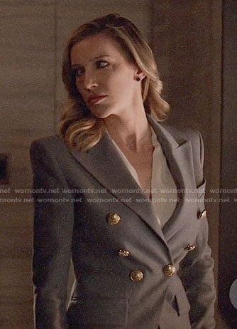 Laurel's grey double-breasted blazer on Arrow
