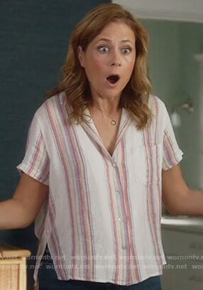 Lena's striped short sleeve blouse on Splitting Up Together