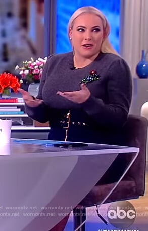Meghan's navy zip front buckle skirt on The View