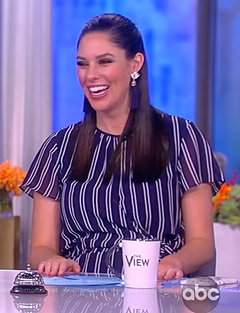 Abby's navy striped jumpsuit on The View