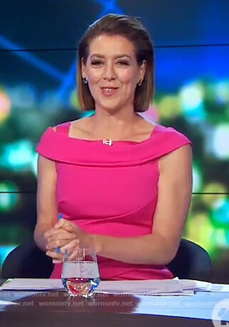 Gorgi's pink cold shoulder dress on The Project