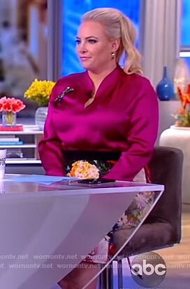 Meghan's pink silk blouse and floral print skirt on The View