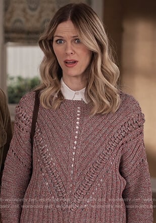 Mallory's purple eyelet trim sweater on Grace and Frankie