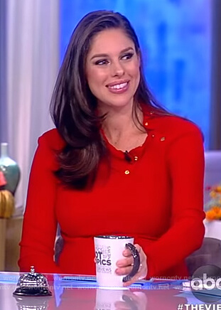 Abby's red button shoulder dress on The View