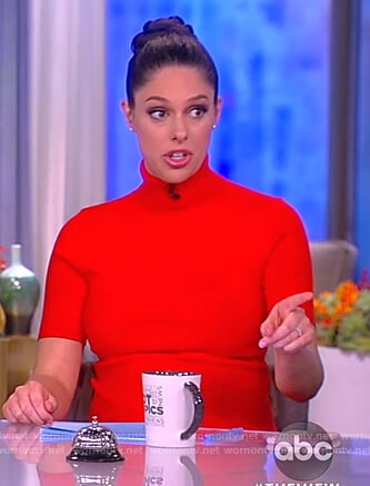 Abby's red turtleneck slit dress on The View