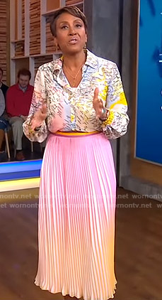 Robin's map print blouse and ombre pleated skirt on Good Morning America