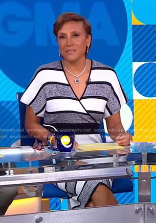 Robin's striped ribbed wrap dress on Good Morning America