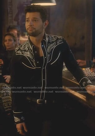 Sam's black embroidered western shirt on Dynasty