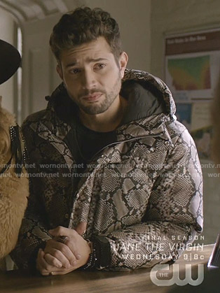 Sam's snake print puffer jacket on Dynasty
