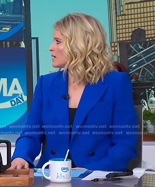 Sara's blue double breasted blazer on GMA Day
