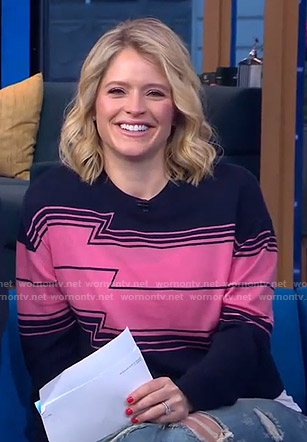 Sara's navy and pink striped sweater on GMA Day