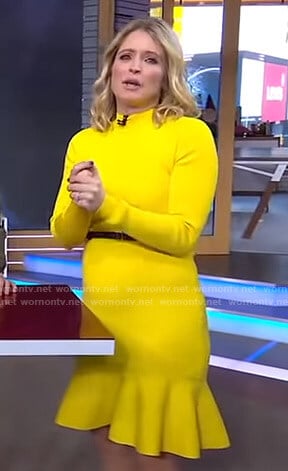 Sara's yellow ruffled hem dress on GMA Day