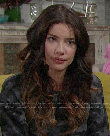 Steffy's grey camo sweatshirt on The Bold and the Beautiful