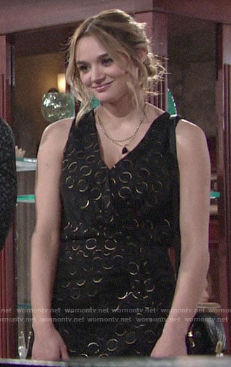 Summer's black and gold dotted dress on The Young and the Restless