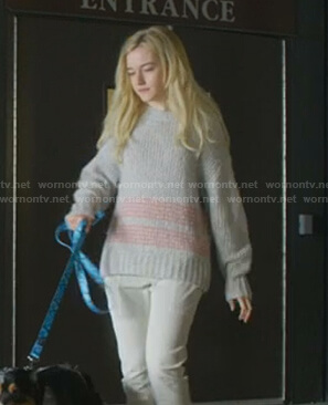 Terra's grey striped sweater on Dirty John