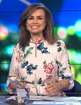 Lisa's white floral keyhole dress on The Project