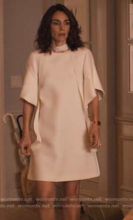 Sam's white draped shift dress on Friends from College