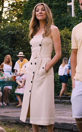 Merrill's striped button front sleeveless dress on Friends from College