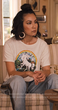 Marianne's white unicorn print tee on Friends from College