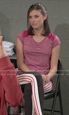 Willow's pink tee and side-stripe leggings on General Hospital