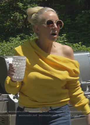 Margaret's yellow off shoulder sweater on The Real Housewives of New Jersey