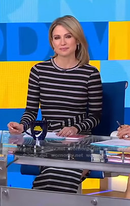 Amy's black striped belted dress on Good Morning America