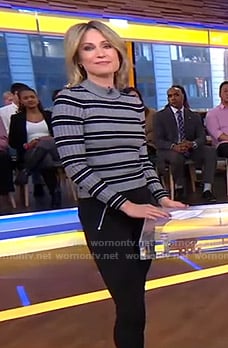 Amy's grey striped sweater and zipped pocket pants on Good Morning America