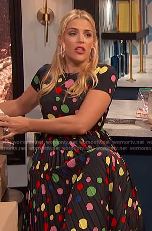 Busy's rainbow polka dot dress on Busy Tonight